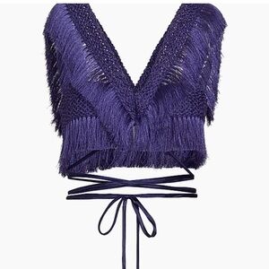 Blue Fringe Knit Crop Top - PATBO